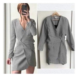 NWT Jason Wu Houndstooth Blazer Wrap Mini Dress M Black White